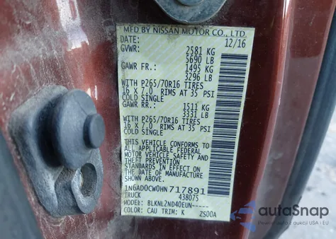 2017 Nissan Frontier Sv z USA, uszkodzony, nr VIN 1N6AD0CW0HN717891